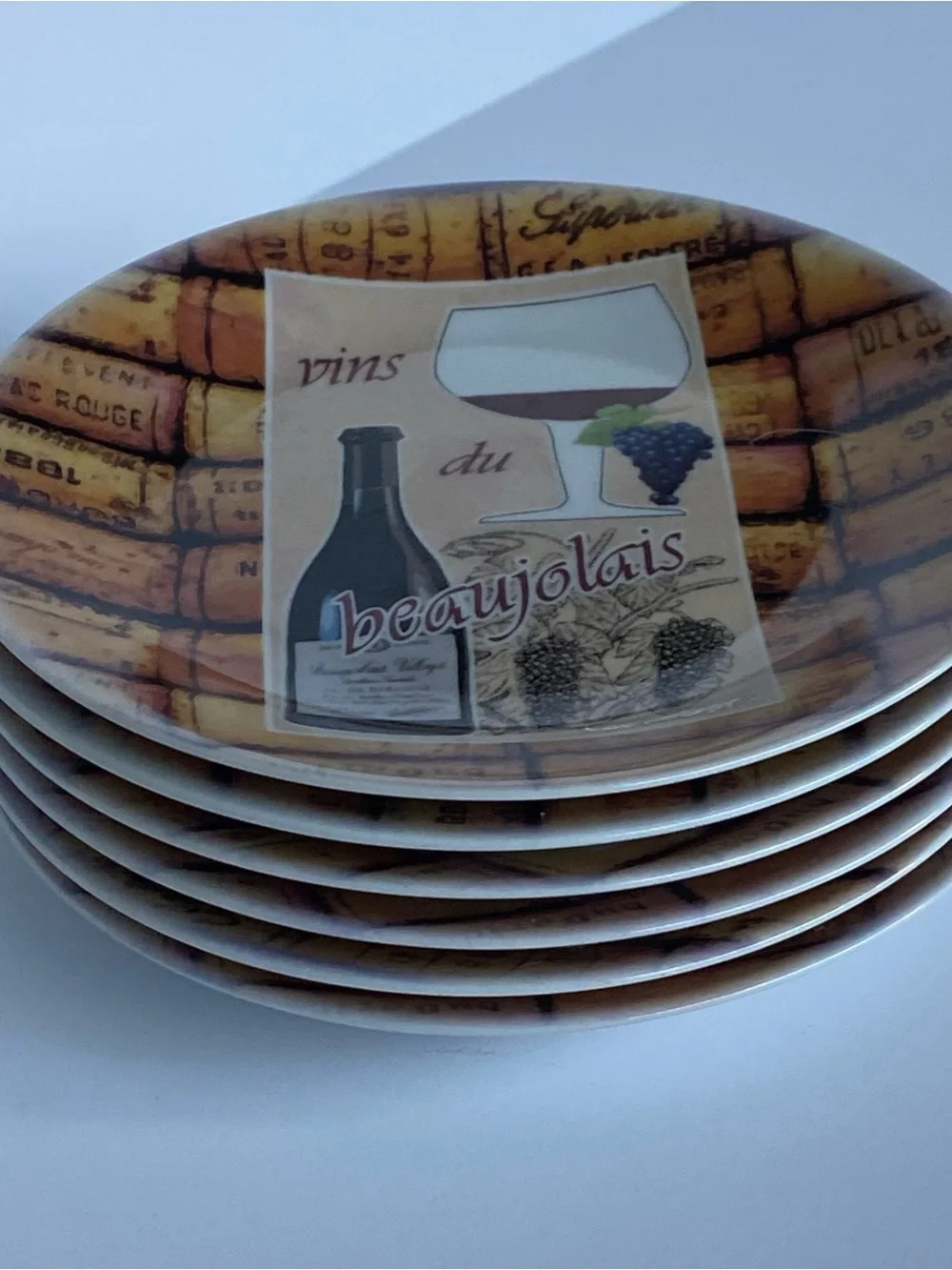 6 Canape Plates by Philippe Deshoulieres Wine & Corks France Vintage EUC Grapes